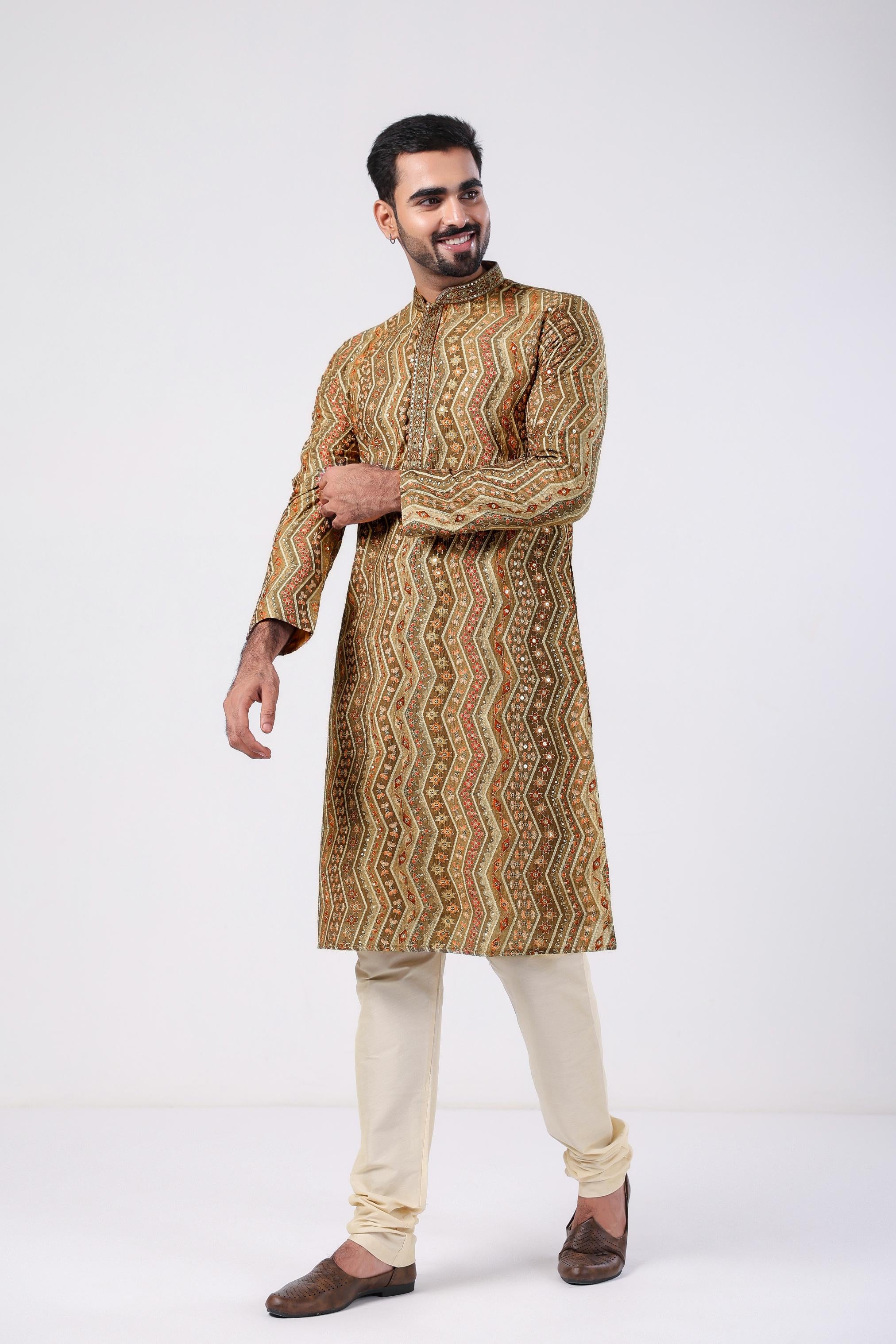 Beige Embroidery Sequence Kurta